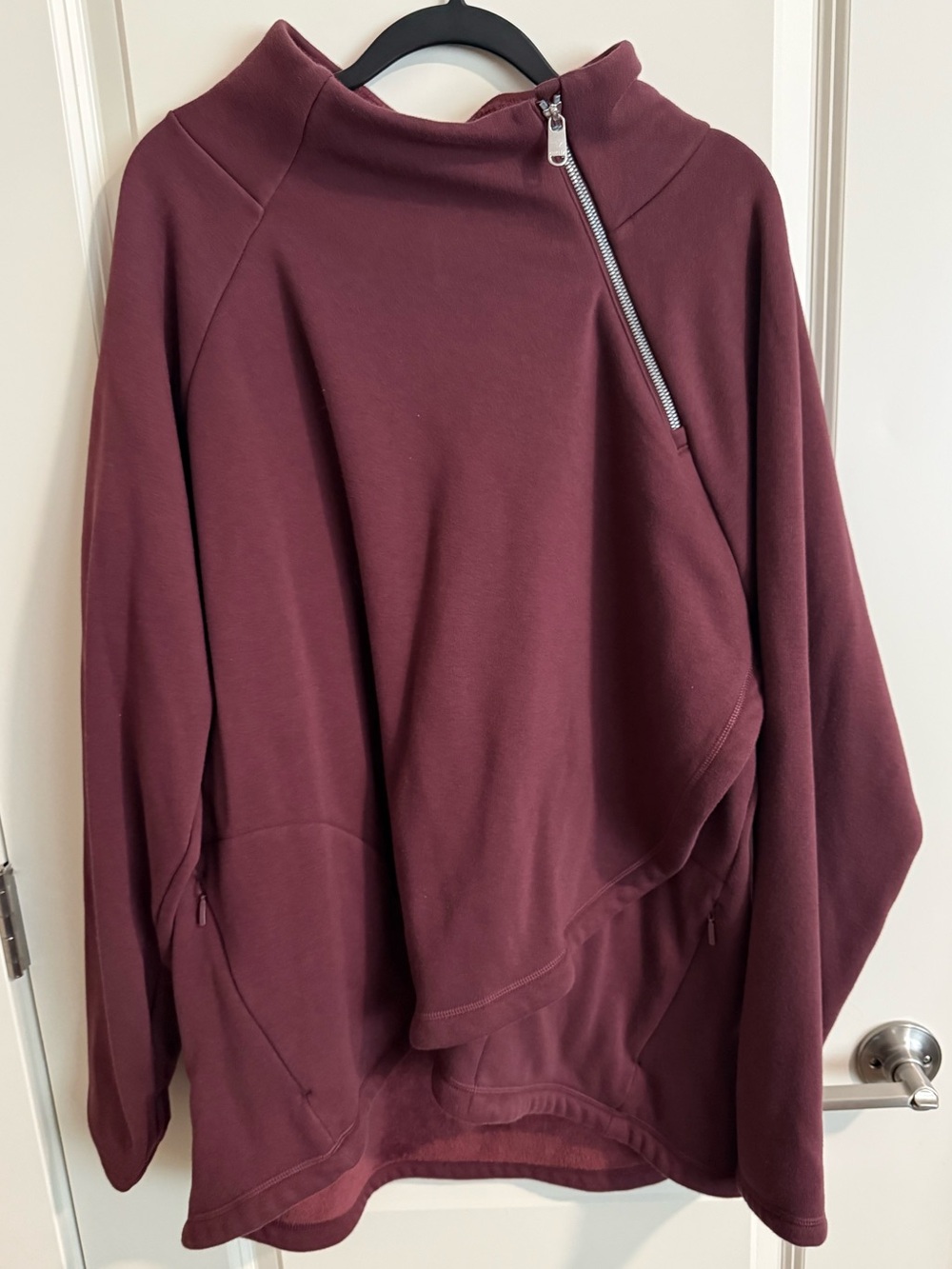 Athleta Cozy Karma Asym Pullover Jacket Plush Interior Tulip Hem Zip Neck